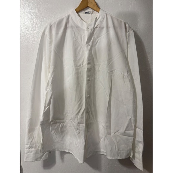 Coofandy Mens Banded Collar Long Sleeve Casual Button Down Shirt White XL - Picture 1 of 9